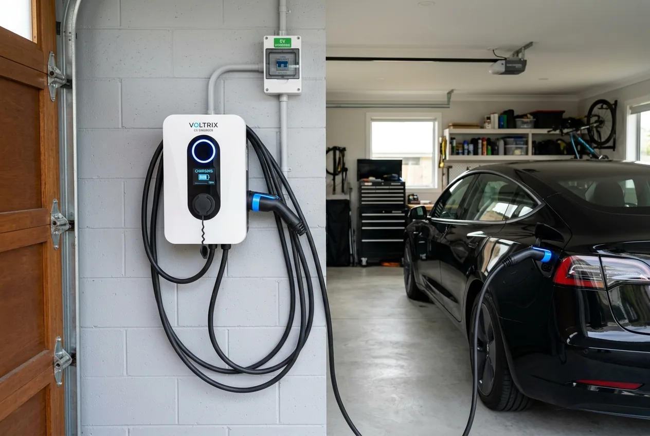 Punto de recarga de coche eléctrico instalado en un garaje de Burgos
