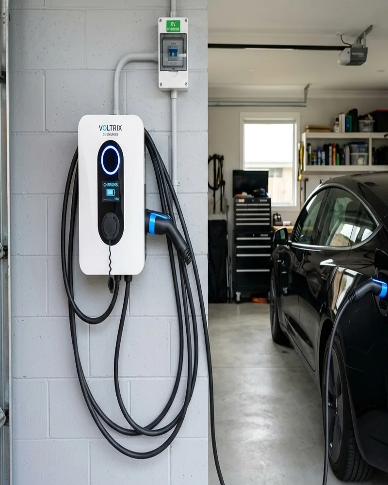 Cargador de coche eléctrico instalado en garaje comunitario de Fuentecillas